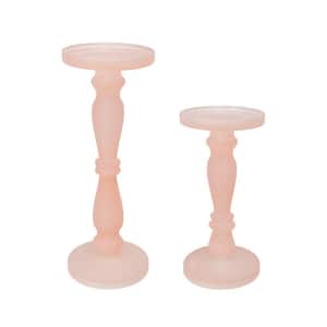 Pink Glass Candle Holders with Turned Pedestal Stand