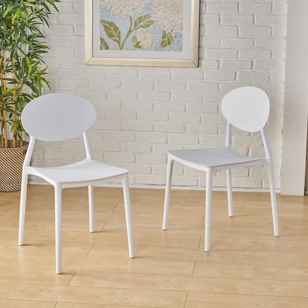 Siavonce White Stackable Polypropylene Outdoor Patio Dining Chair (2-Pack)