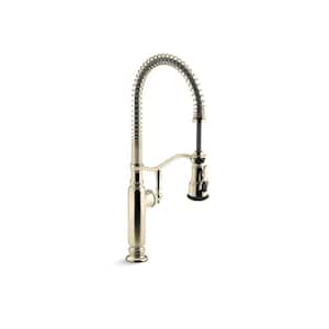 Tournant Single Handle Semi-Professional Kitchen Sink Faucet with 3-Function Sprayhead in Vibrant French Gold