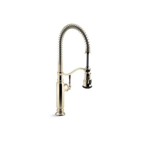 KOHLER Tournant Single Handle Semi-Professional Kitchen Sink Faucet with 3-Function Sprayhead in Vibrant French Gold