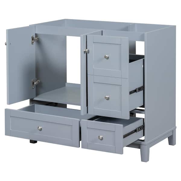 Aoibox 35.4 in. W x 17.5 in. D x 33 in. H Bath Vanity Cabinet without Top in Gray-Blue with USB Charging and 3-Drawers, Doors