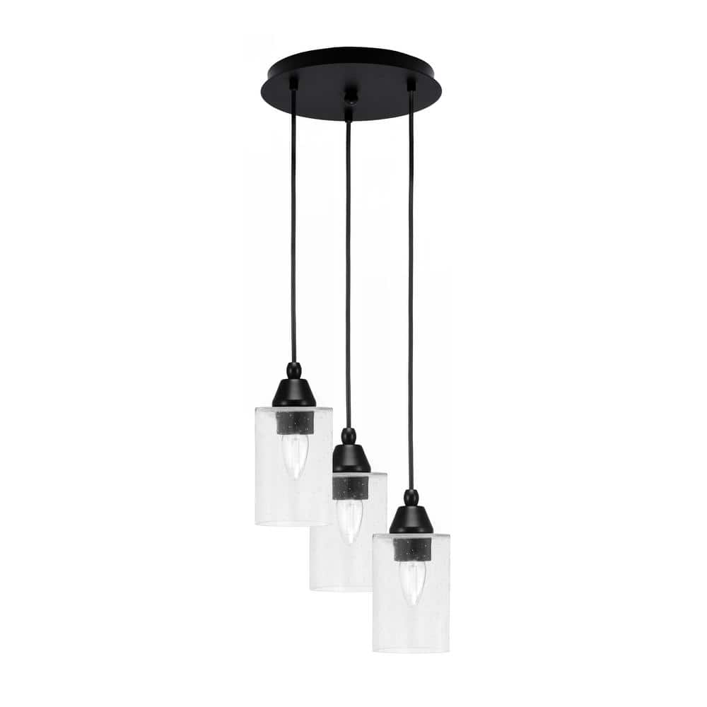 Savannah 9.75 in. 3-Light Matte Black Cord Pendant Light Clear Bubble Glass