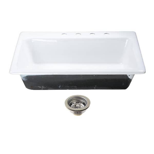 Towne 33 in. Drop-In Single Cast Iron Kitchen Sink with Basket Strainer