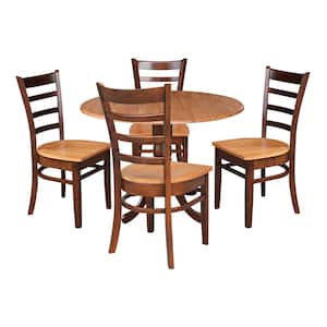 Brynwood 5-Piece 42 in. Cinnamon/Espresso Round Drop-Leaf Wood Dining Set with Emily Chairs