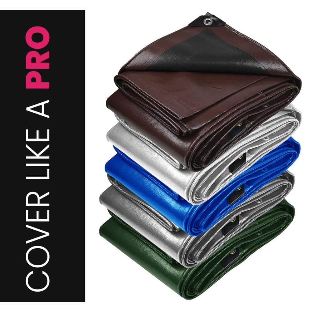 Silver/Black 12' x 20' Heavy Duty Waterproof Poly Tarp