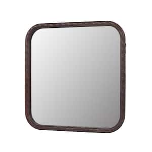 23.62 in. W x 23.62 in. H Square Square PU Covered MDF Framed Wall Bathroom Vanity Mirror in Brown