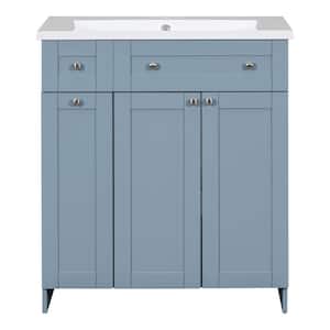30.00 in. W x 18.00 in. D x 34.50 in. H Wood 1-Sinks Bath Vanity in Blue with White Cultured Marble Top and Cabinet