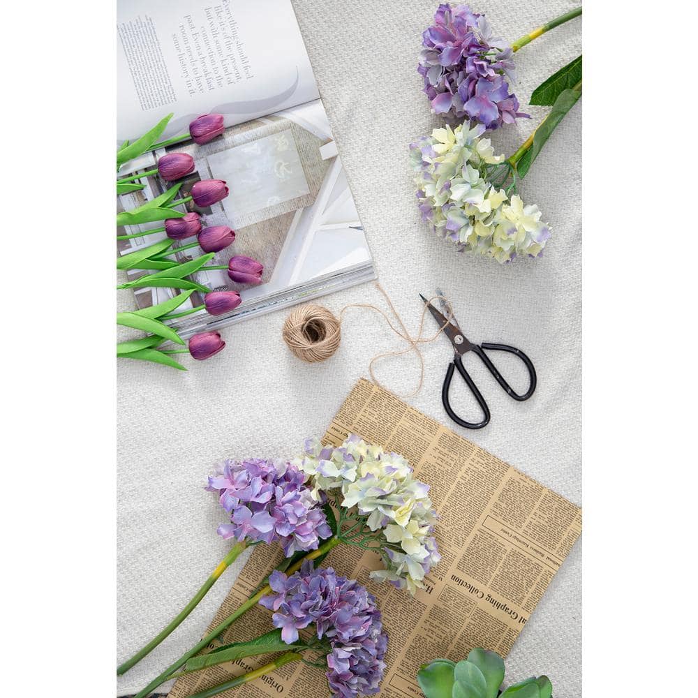 14" Purple Faux Hydrangea Outdoor Tabletop Topiary Set