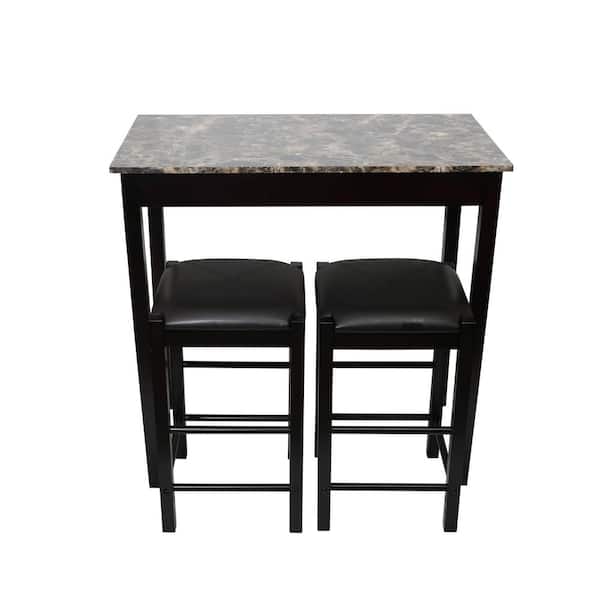 PEARINGTON 3-Piece Wood Top Espresso Brown and Faux Marble Table Set