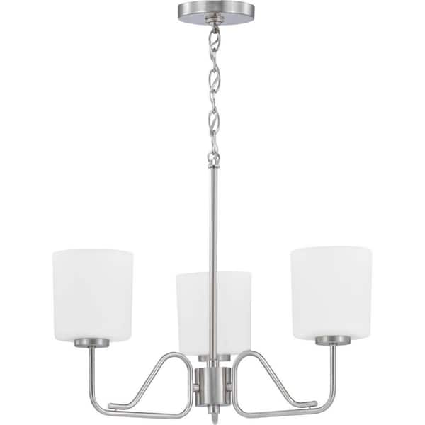 Progress Lighting Tobin Collection 3-Light Brushed Nickel Etched White Glass Modern Chandelier Light