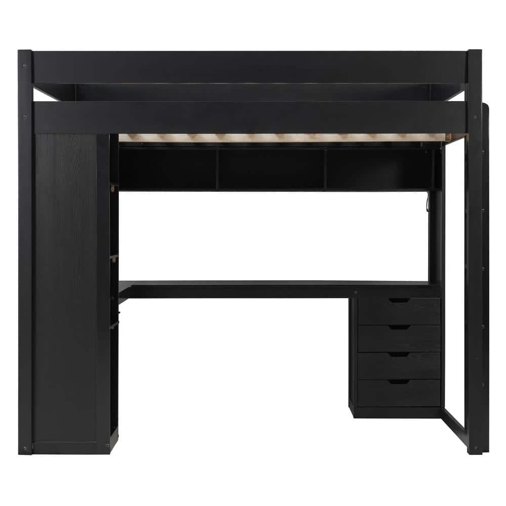 Black Full Wood Loft Bed with L-Shaped Desk, 4 Drawers, LED Light Strip, USB Ports and 4-Tier Shelves price history on PriceWatchPro
