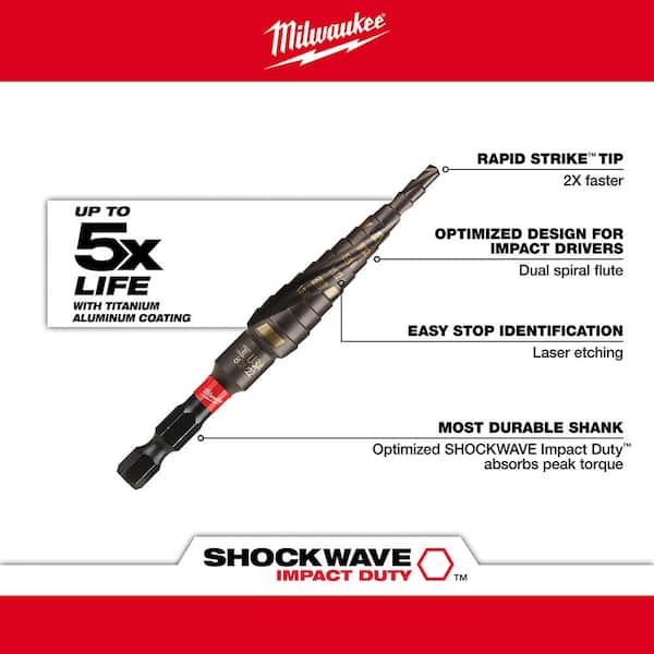 Milwaukee - SHOCKWAVE 1/8 in. - 1/2 in. #1 Impact-Rated Titanium Step Drill Bit (13-Steps)