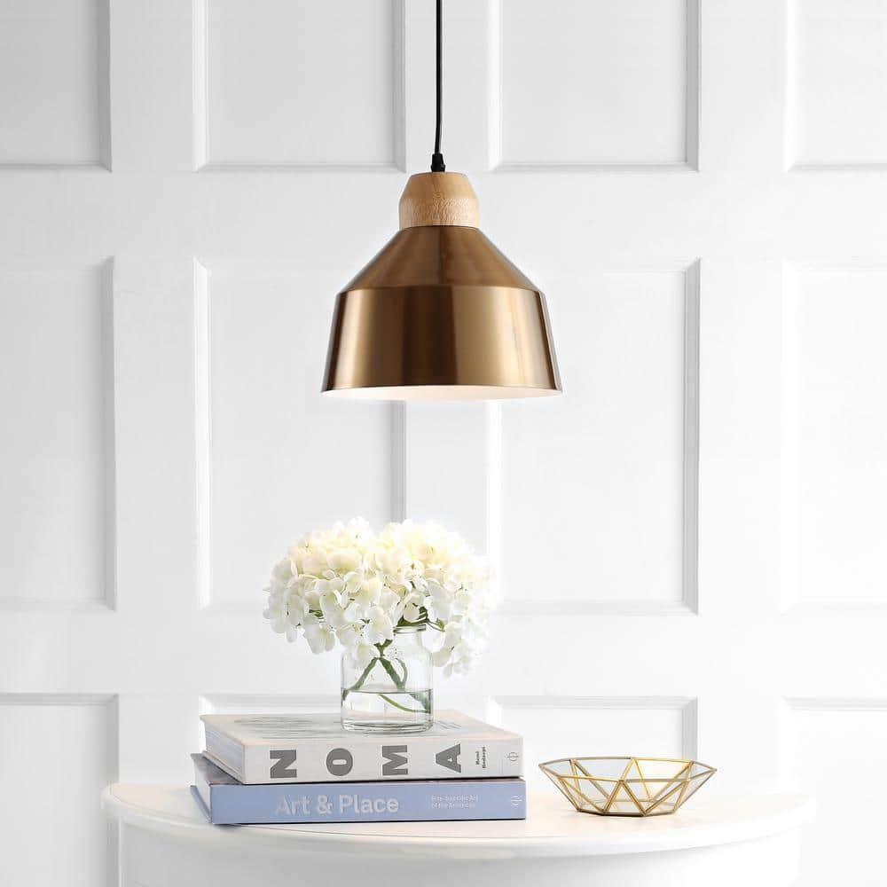 Contemporary Brass Gold & Light Brown LED Pendant, 83.3" High
