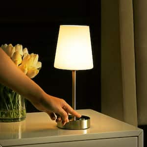 Carson 12.75 in. Nickel/White Modern Minimalist Iron Rechargeable Integrated LED Table Lamp