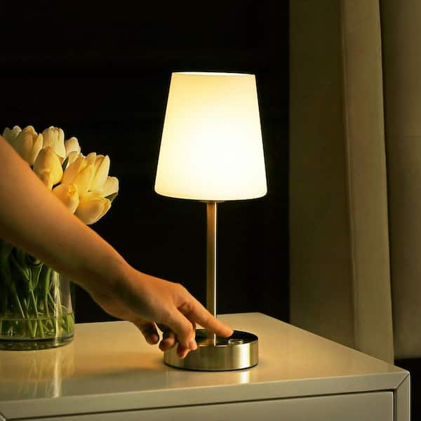 JONATHAN Y Carson 12.75 in. Nickel/White Modern Minimalist Iron Rechargeable Integrated LED Table Lamp