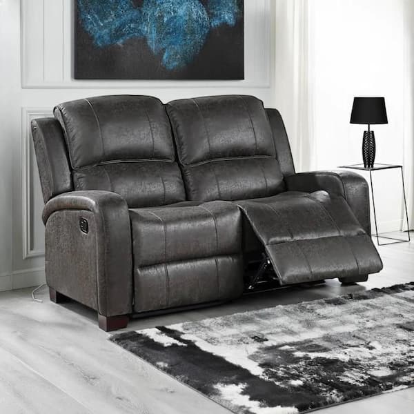 Charles Smoke Gray Faux Leather Glider Recliner Manual Loveseat