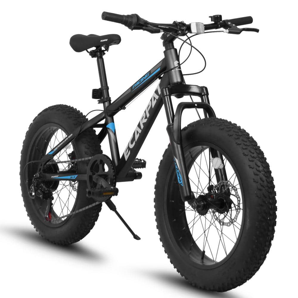 20 in. Wheels Mountain Bike Carbon Steel Frame Disc Brakes Thumb Shifter Front Fork Bicycles, Black