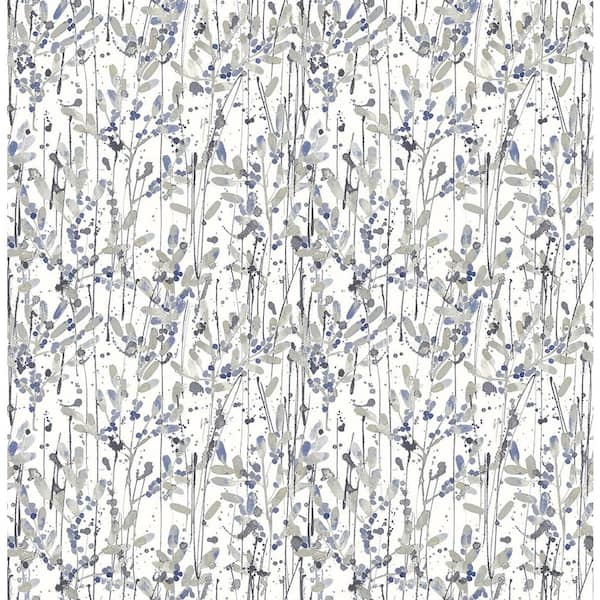 A-Street Prints Willow Navy Leaves Washable Wallpaper Sample
