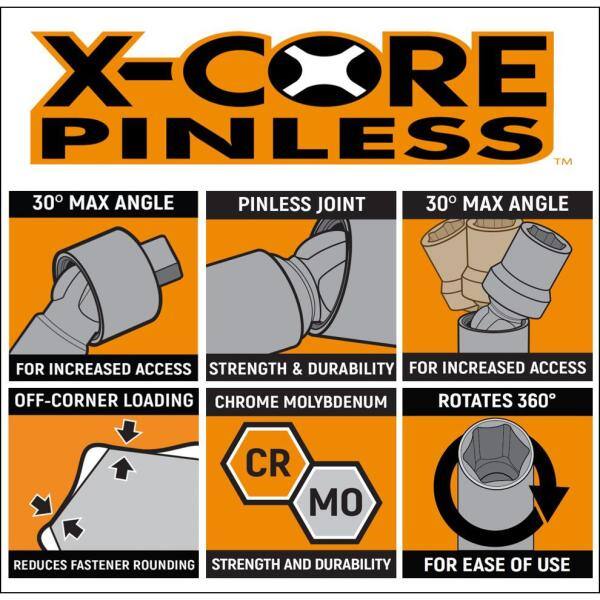 1/2 Drive 6 Point Standard X-Core Pinless Universal Impact SAE Socket Set 84978 GEARWRENCH 9 Pc 1/2 Drive 6 Point Standard X-Core Pinless Universal Impact SAE Socket Set 84978 GEARWRENCH 9 Pc