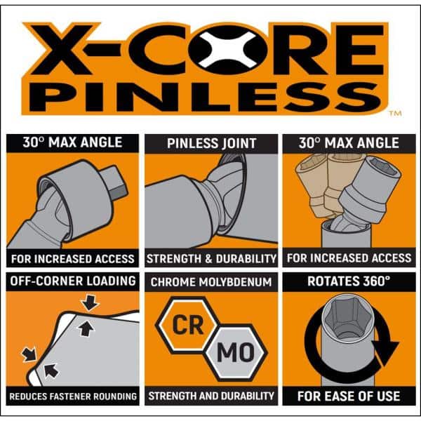 X-Core 3/8 in. Drive 6-Point Pinless Metric Universal Impact Extension Socket Set (7-Piece)