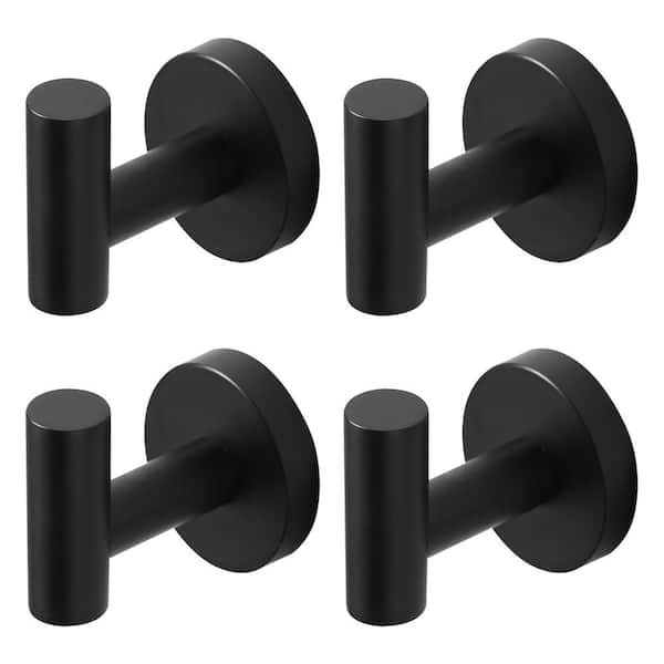 ARCORA Wall Mount Round Stainless-Steel J-Hook Robe/Towel Hook in Matte Black (4 Pack)
