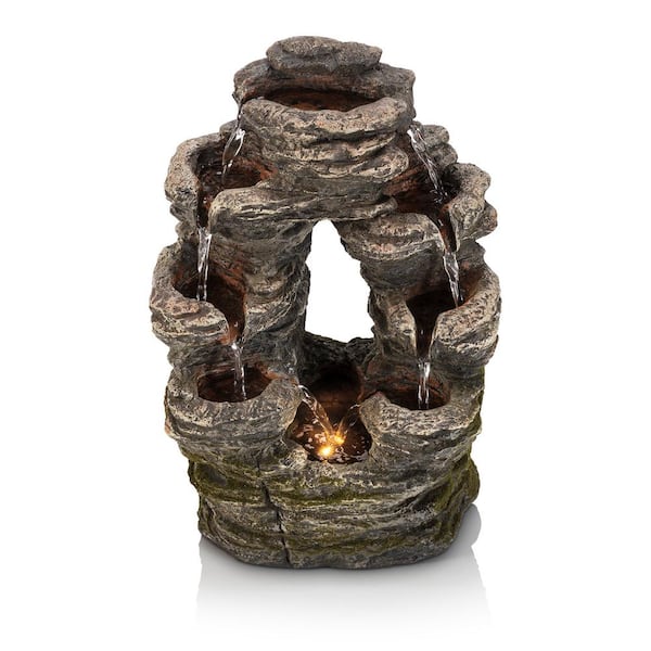 Alpine Corporation 14 in. Tall Indoor Stone Look Oval Shaped Waterfall Tabletop Fountain