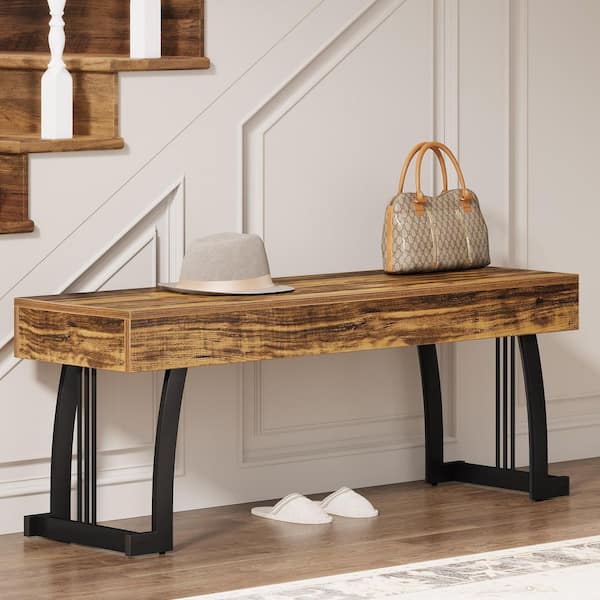 BYBLIGHT Rustic Brown Entryway Bench 47.24 in. Shoe Bench Dining Bench with Stylish Metal Legs, Bench for Bedroom, Mudroom