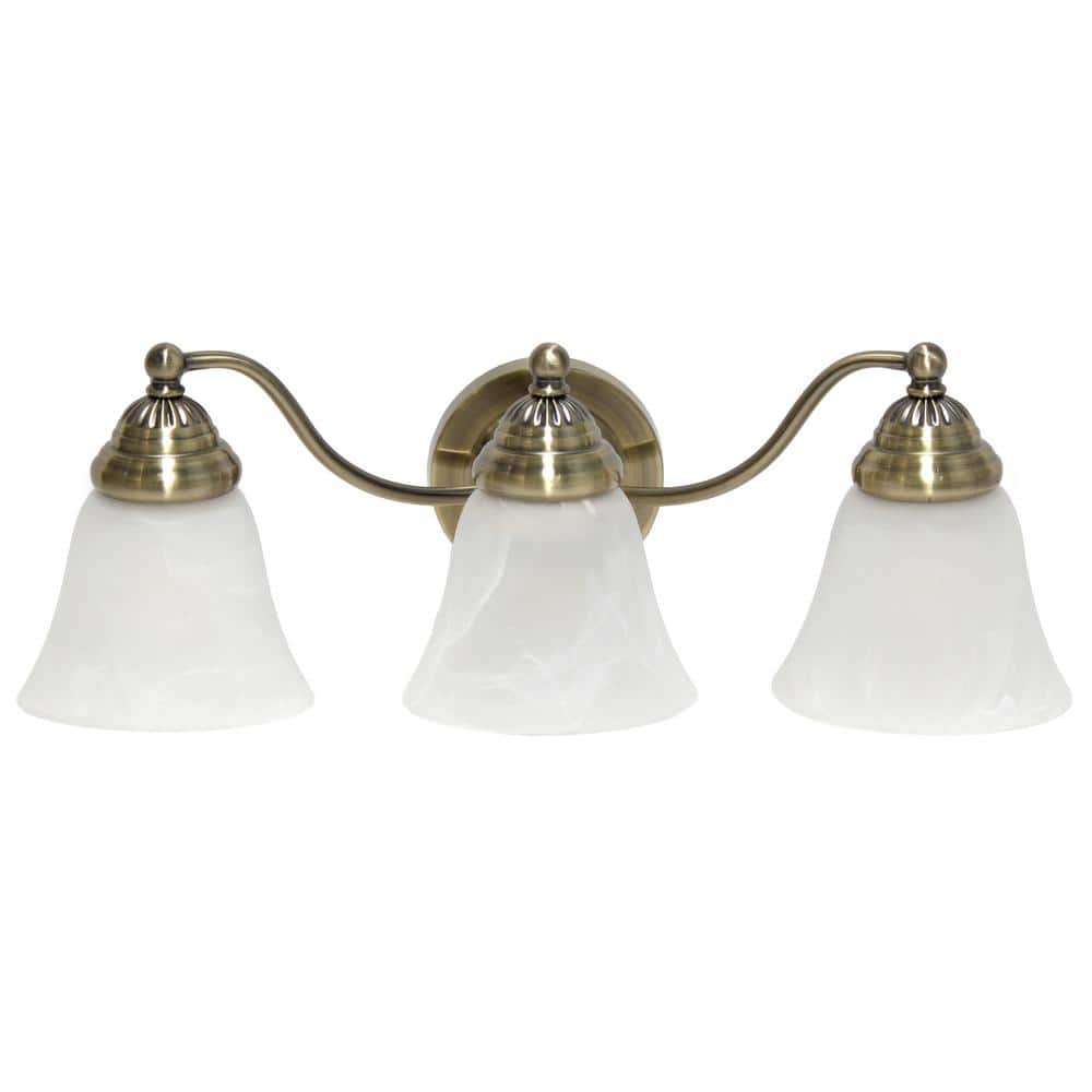 Antique Brass 3-Light Vanity with Alabaster Glass Shades