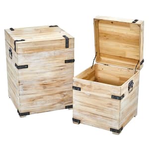 Decorative White Wash Wood Storage Boxes and Trunks with Metal Detail (Set of 2)