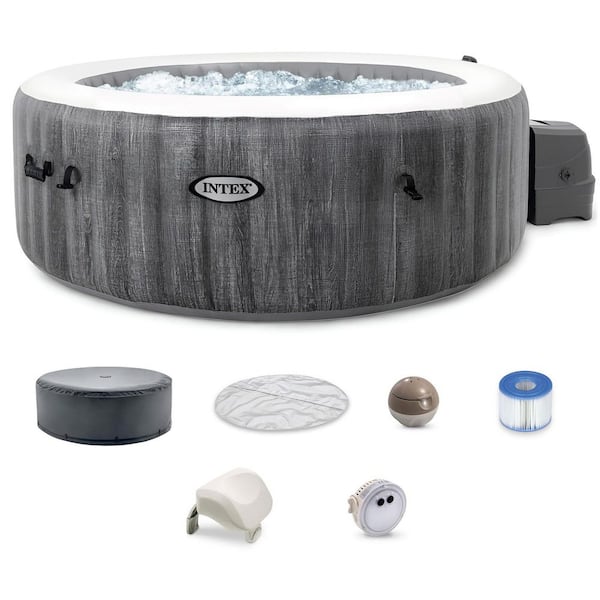 PureSpa Plus 77 in. x 28 in. 4-Person Greywood Inflatable Hot Tub Bubble Jet Spa