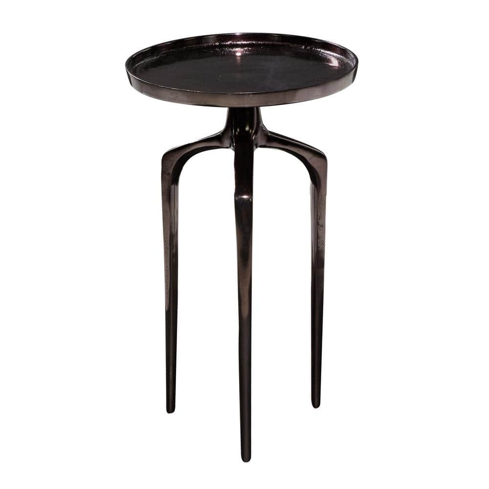 Black Aluminum Round Tray Top Accent Table with Tripod Legs