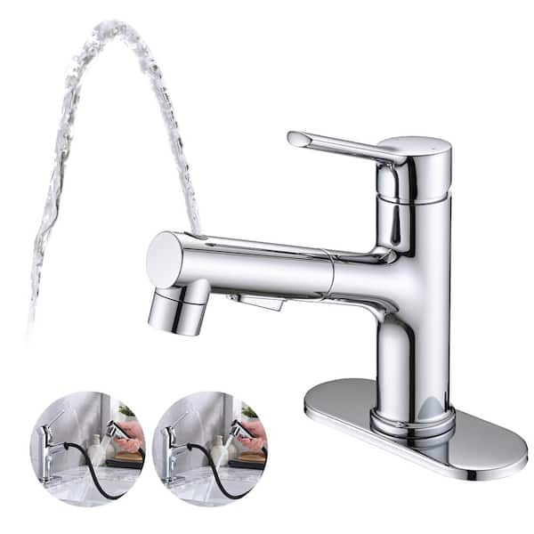 YASINU Single Handle 1 or 3-Hole Bathroom Faucet with Deckplate Included and Pull Out Sprayer in Chrome