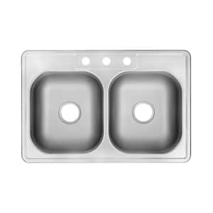 Drop-In Stainless Steel 33 in. 3-Hole 50/50 Double Bowl Kitchen Sink