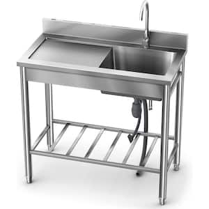 39.3 in. Stainless Steel 1 Compartment Commercial Utility Kitchen Sink with Faucet