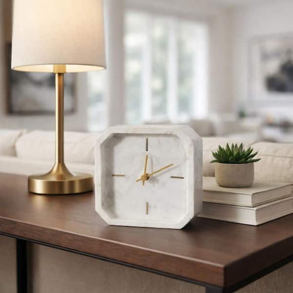 Ivory Marble 8.25 in. H Modern Octagon Clock