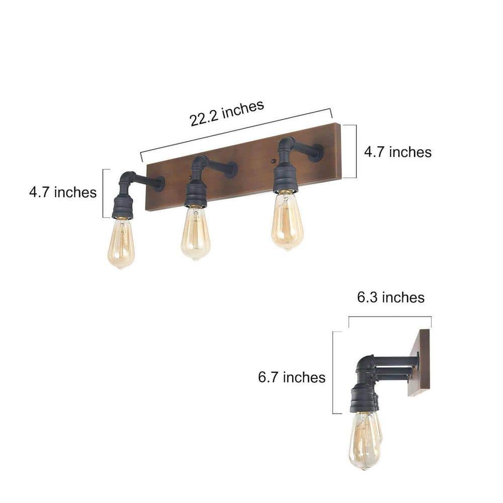 Sabrina Matte Black Metal 3-Light Vanity Fixture