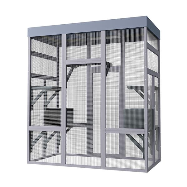 Gray 62.6 in. Wooden Outdoor Pet Enclosure with Waterproof Top Rust-Proof Metal Wire