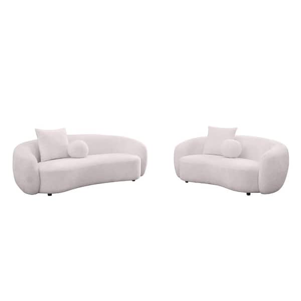 Best Quality Furniture Tana 2-Piece Beige Teddy Boucle Fabric Living Room Set