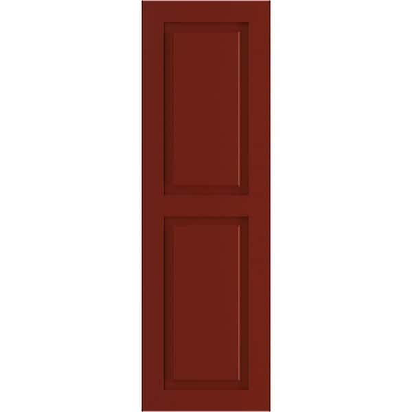Ekena Millwork 15" x 30" True Fit PVC Two Equal Raised Panel Shutters, Pepper Red (Per Pair)