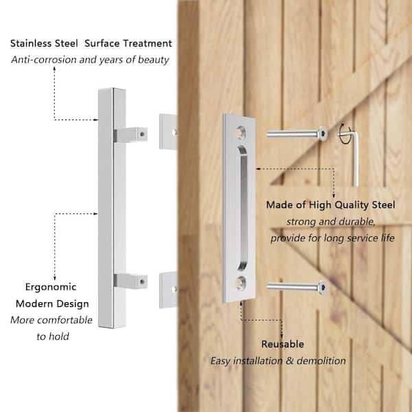 12 Inch Stainless Steel Heavy Duty Sliding Barn Door Pull Ladder Handle Fit Glass Door & Wooden Door Double Side Bar-to-Bar Handle Ultra Sturdy Never Rust 