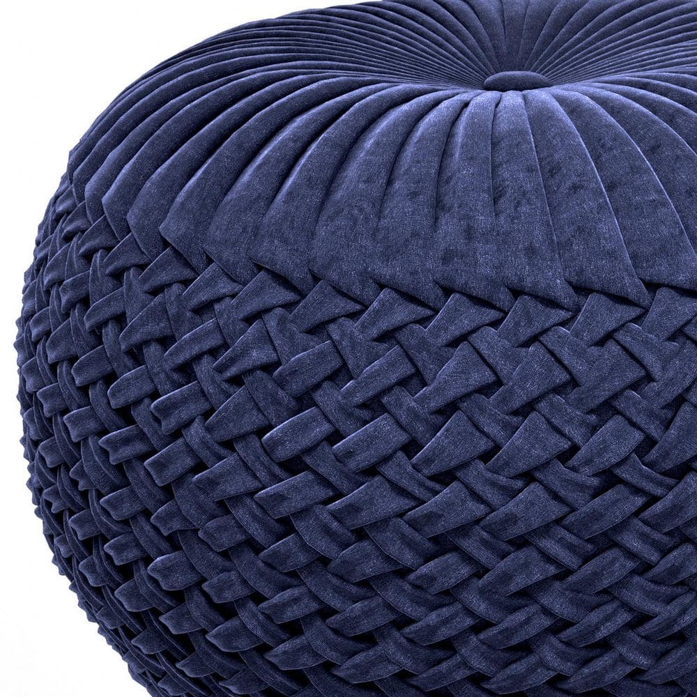 Grafton Luxurious Dark Blue Velvet Tufted Round Pouf