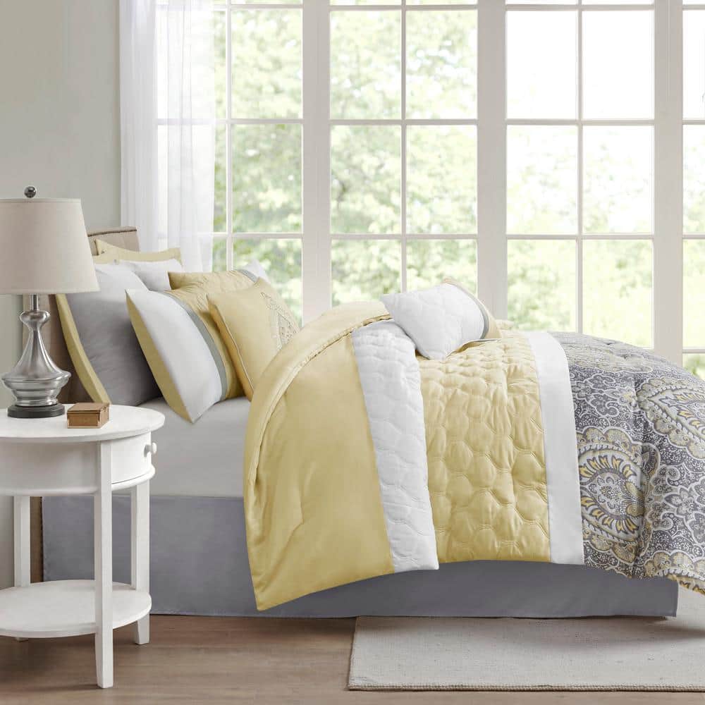 California King Yellow Microfiber Down Alternative 8-Piece Bedspread Set