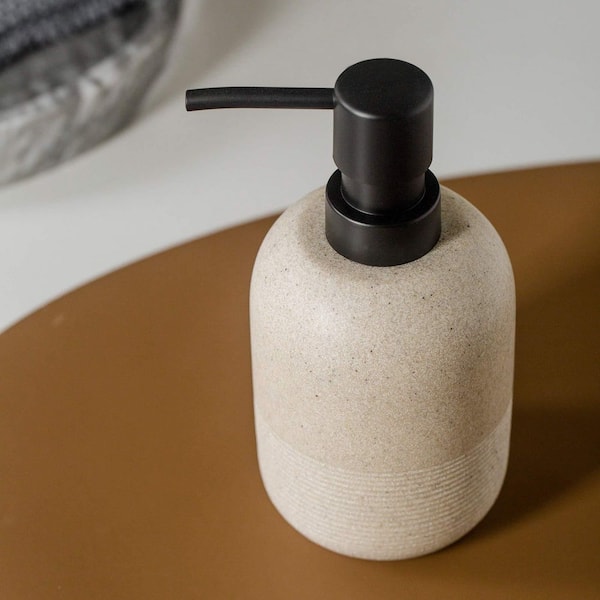2-Piece 10.6 oz. Beige Resin Liquid Hand Soap Dispenser Sets for Bathroom Countertop