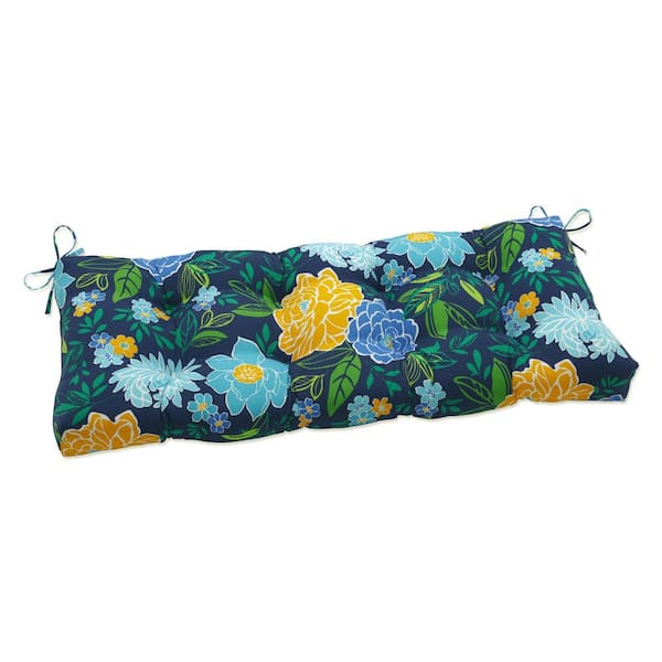 Pillow Perfect Floral Rectangular Outdoor Bench Cushion in Blue