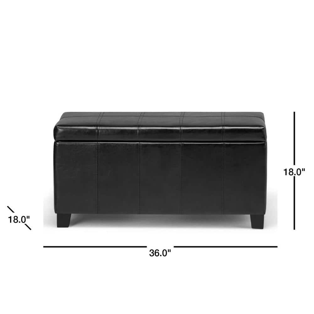Midnight Black Faux Leather Rectangular Storage Bench Ottoman
