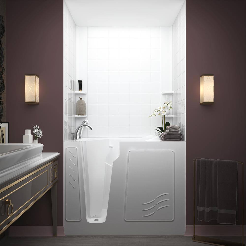 52'' White Fiberglass Walk-In Air Bathtub with Faucet