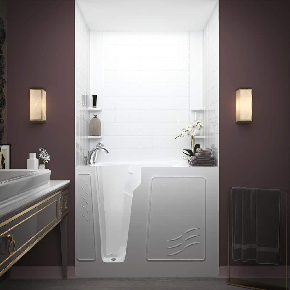 Flagstaff 52'' x 29'' White Fiberglass Walk-in Whirlpool Bathtub