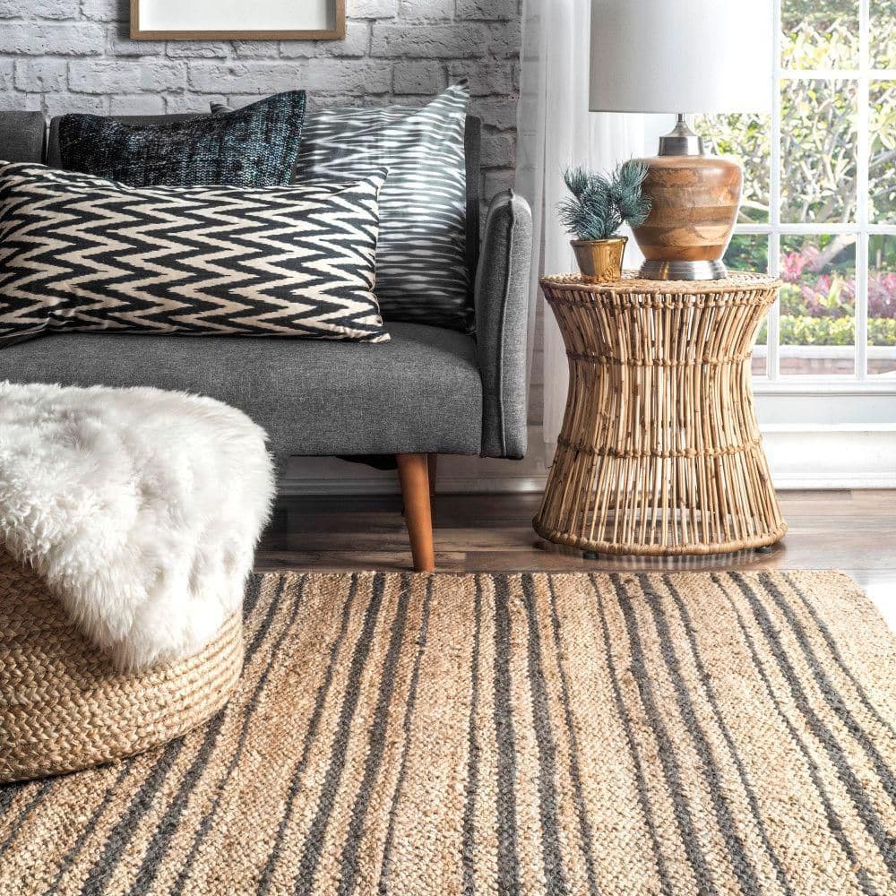 Sandy Natural Striped Jute Handmade Area Rug 3' x 5'