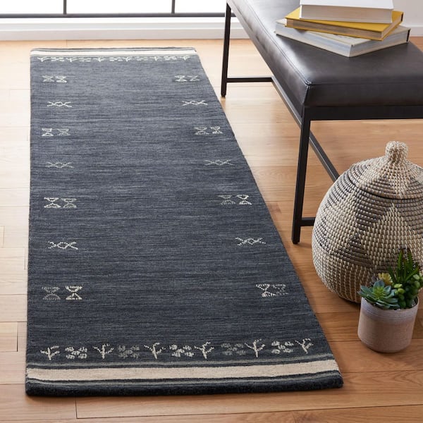 Himalaya Charcoal 2 ft. x 8 ft. Solid Color Striped Runner Rug