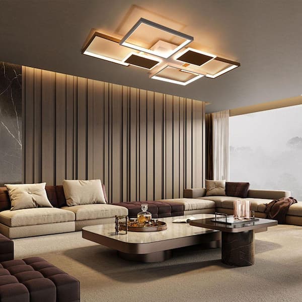 OUKANING 35.4 in. 1-Light Gold and White Modern Selectable LED